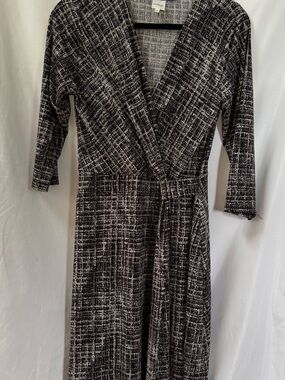 Kaileigh‎ Black White Abstract Grid Faux Wrap Dress Size L
